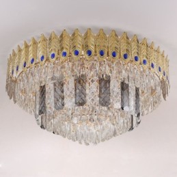 Krystal Flush Mount Rund galvaniseret Phoenix Tail Guld Luksus Decrative Loftslampe