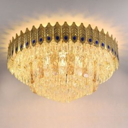 Krystal Flush Mount Rund galvaniseret Phoenix Tail Guld Luksus Decrative Loftslampe