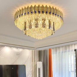 Krystal Flush Mount Rund galvaniseret Phoenix Tail Guld Luksus Decrative Loftslampe