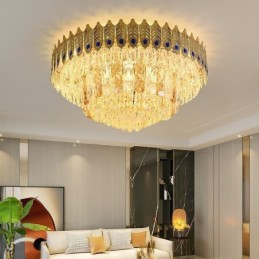 Krystal Flush Mount Rund galvaniseret Phoenix Tail Guld Luksus Decrative Loftslampe