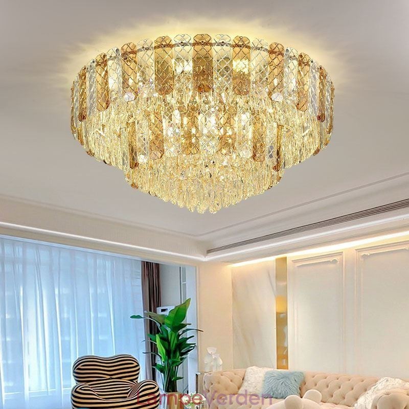 Krystal Flush Mount Dobbeltlag Rund Luksus Decrative Loftslampe 80cm
