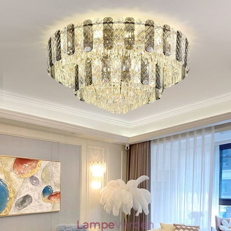Krystal Flush Mount Dobbeltlag Rund Luksus Decrative Loftslampe 80cm