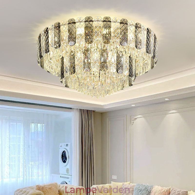 Krystal Flush Mount Dobbeltlag Rund Luksus Decrative Loftslampe 80cm