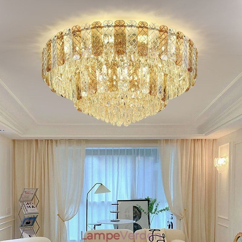 Krystal Flush Mount Dobbeltlag Rund Luksus Decrative Loftslampe 80cm