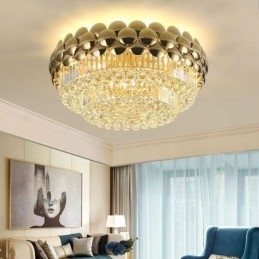 Krystal Flush Mount Rund Elektropletteret Guld Luksus Decrative Loftslampe 80cm