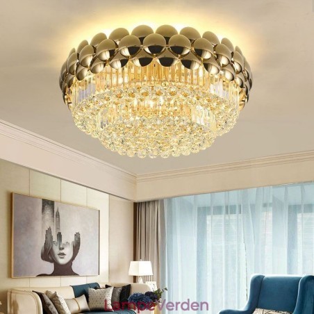 Krystal Flush Mount Rund Elektropletteret Guld Luksus Decrative Loftslampe 80cm Krystal Flush Mount Rund Elektropletteret Guld Luksus Decrative Loftslampe 80cm