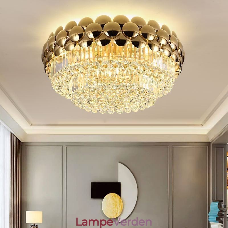 Krystal Flush Mount Rund Elektropletteret Guld Luksus Decrative Loftslampe 80cm