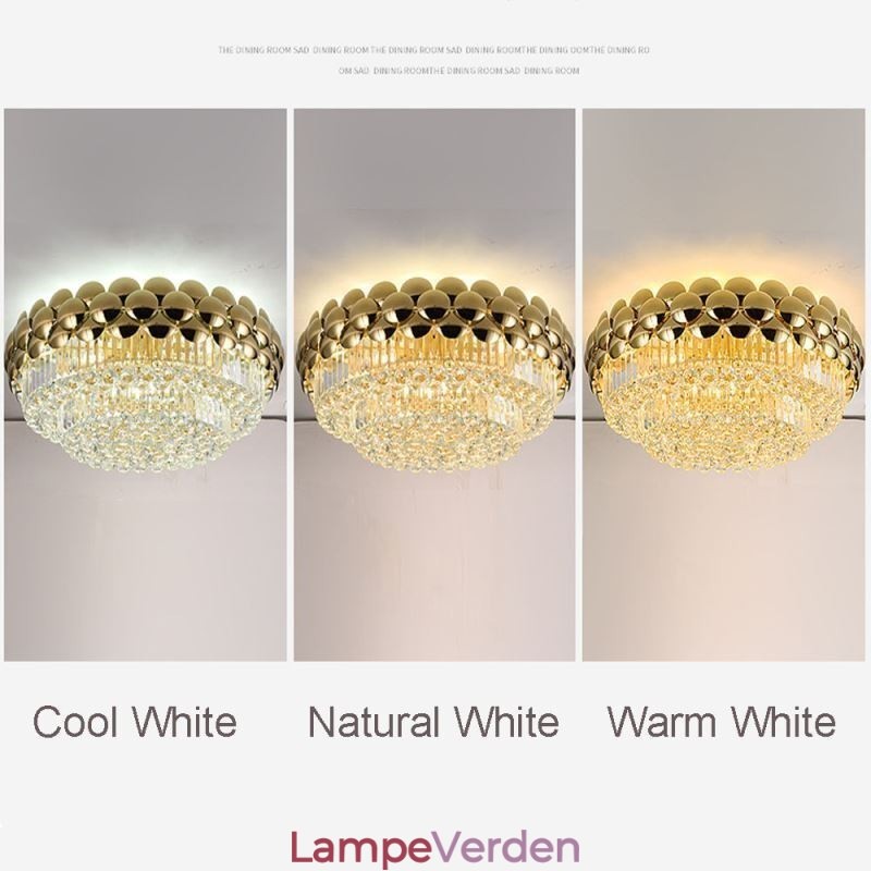 Krystal Flush Mount Rund Elektropletteret Guld Luksus Decrative Loftslampe 80cm
