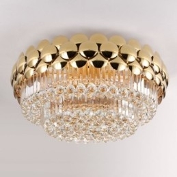 Krystal Flush Mount Rund Elektropletteret Guld Luksus Decrative Loftslampe 80cm