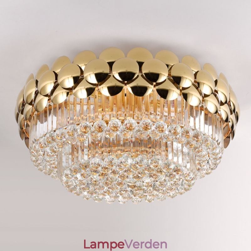 Krystal Flush Mount Rund Elektropletteret Guld Luksus Decrative Loftslampe 80cm