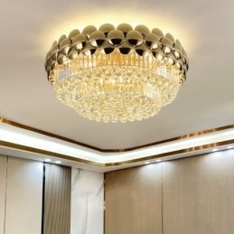 Krystal Flush Mount Rund Elektropletteret Guld Luksus Decrative Loftslampe 80cm