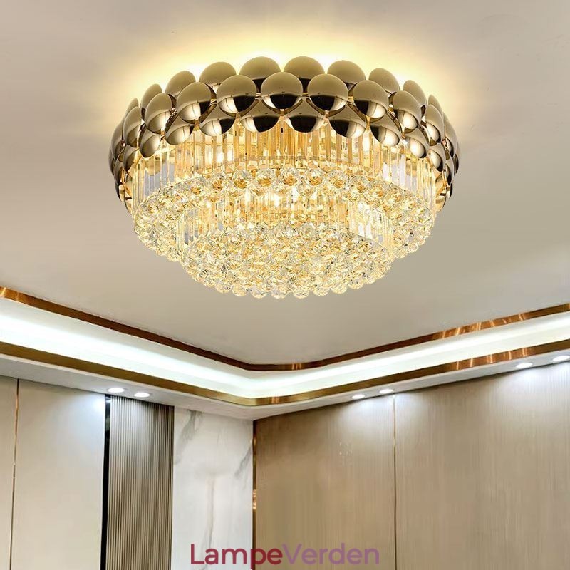 Krystal Flush Mount Rund Elektropletteret Guld Luksus Decrative Loftslampe 80cm