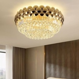 Krystal Flush Mount Rund Elektropletteret Guld Luksus Decrative Loftslampe 80cm