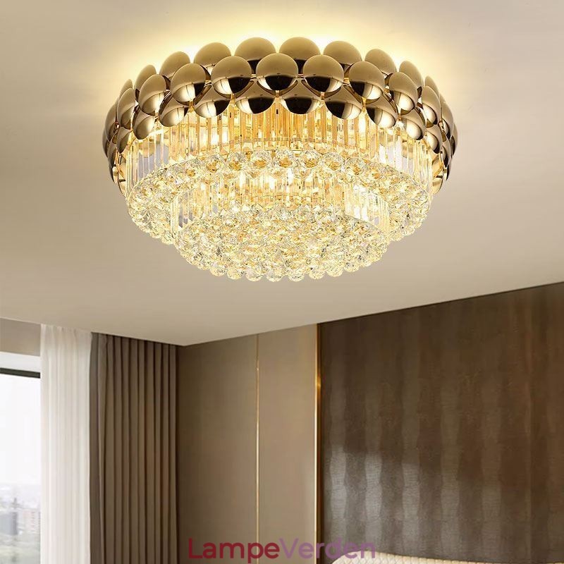 Krystal Flush Mount Rund Elektropletteret Guld Luksus Decrative Loftslampe 80cm