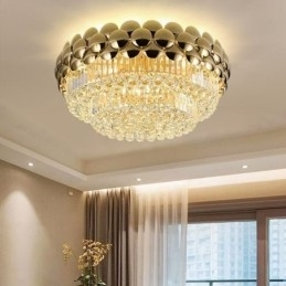 Krystal Flush Mount Rund Elektropletteret Guld Luksus Decrative Loftslampe 80cm