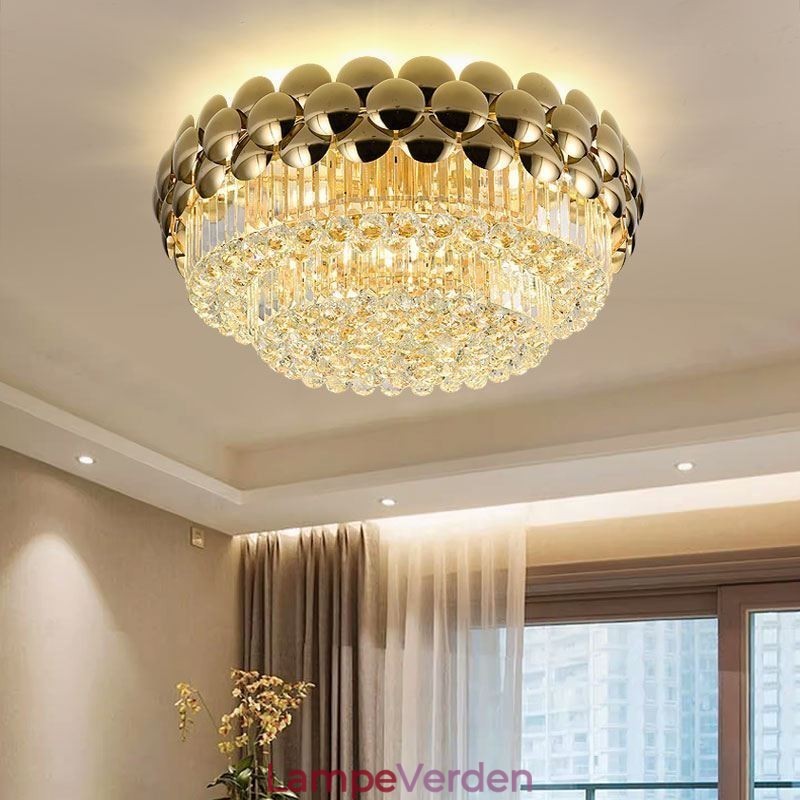 Krystal Flush Mount Rund Elektropletteret Guld Luksus Decrative Loftslampe 80cm