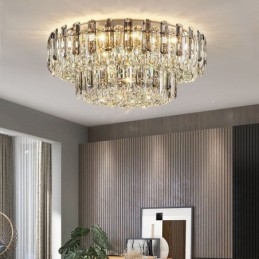 Krystal Flush Mount Røggrå Rund Krystaldekoration Loftslampe