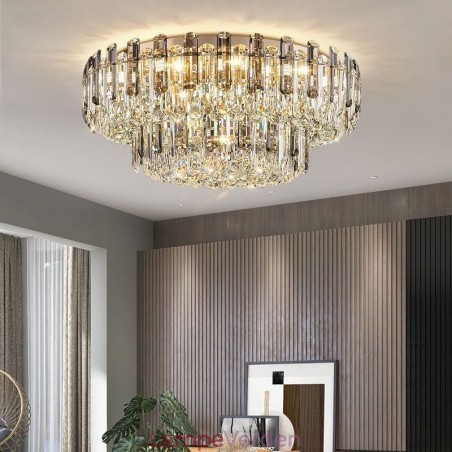 Krystal Flush Mount Røggrå Rund Krystaldekoration Loftslampe Krystal Flush Mount Røggrå Rund Krystaldekoration Loftslampe