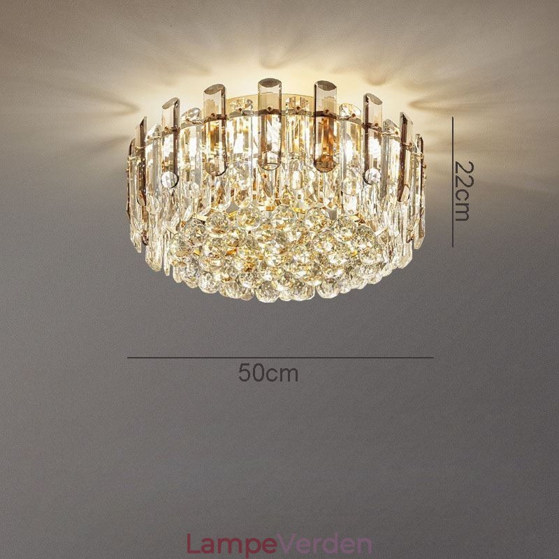 Krystal Flush Mount Røggrå Rund Krystaldekoration Loftslampe