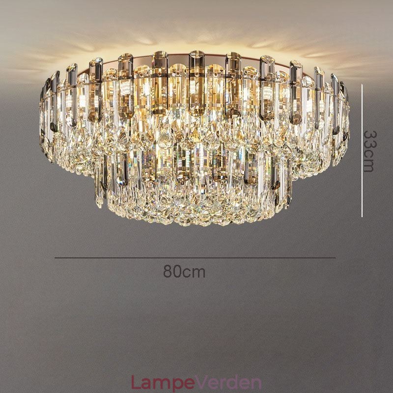 Krystal Flush Mount Røggrå Rund Krystaldekoration Loftslampe