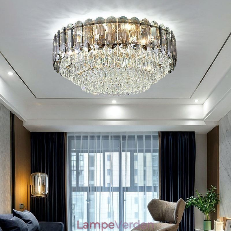 Krystal Flush Mount Smoky Grey Rund Krystal Dekoration Loftslampe