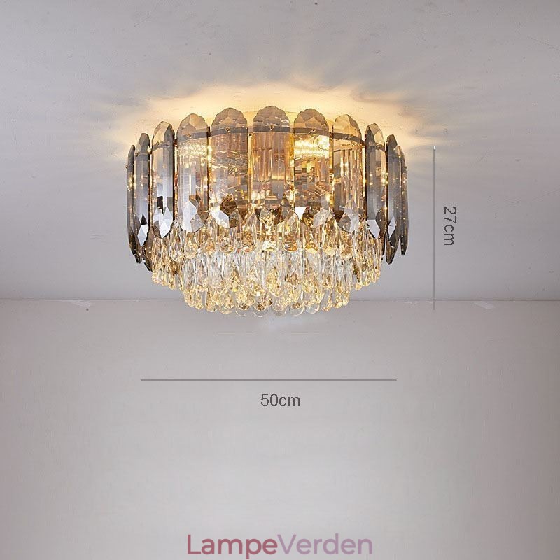 Krystal Flush Mount Smoky Grey Rund Krystal Dekoration Loftslampe