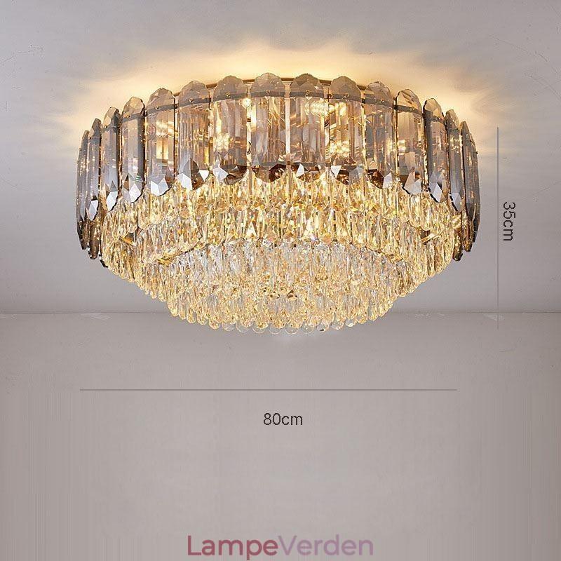 Krystal Flush Mount Smoky Grey Rund Krystal Dekoration Loftslampe