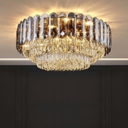 Krystal Flush Mount Smoky Grey Rund Krystal Dekoration Loftslampe