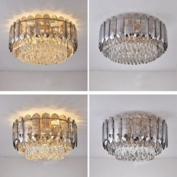 Krystal Flush Mount Smoky Grey Rund Krystal Dekoration Loftslampe
