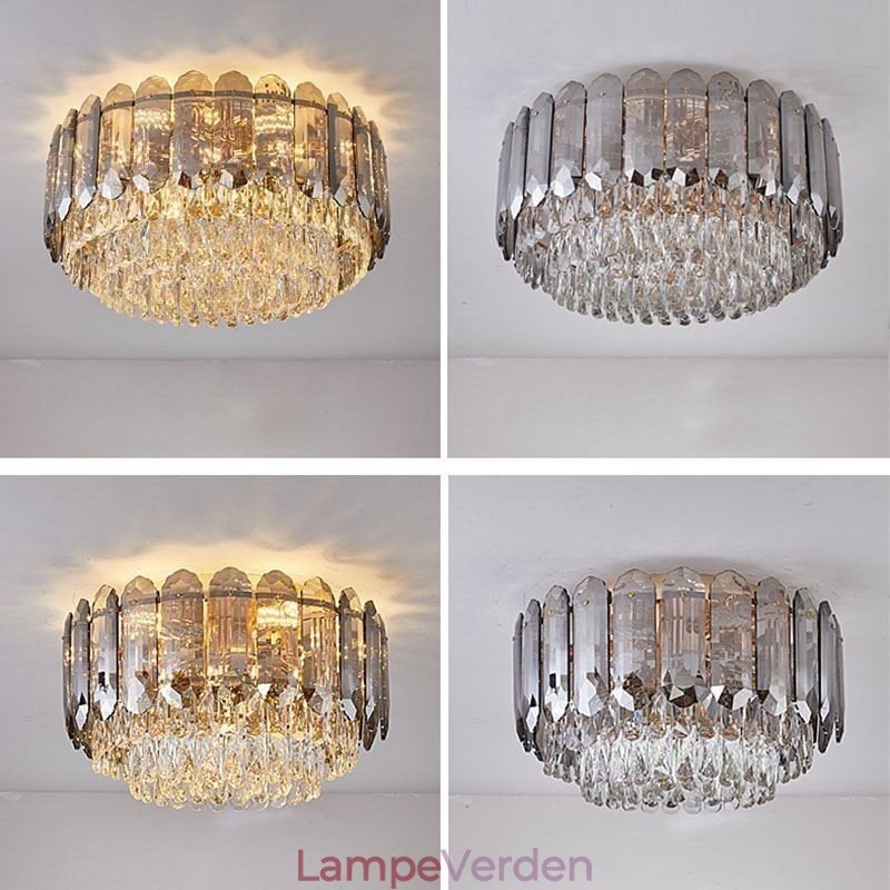 Krystal Flush Mount Smoky Grey Rund Krystal Dekoration Loftslampe
