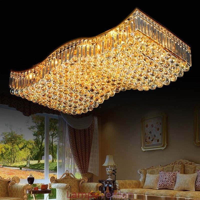 Europæisk krystal Flush Mount rektangel lysekrone