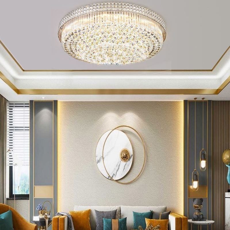 Moderne krystal lysekrone rund planmonteret