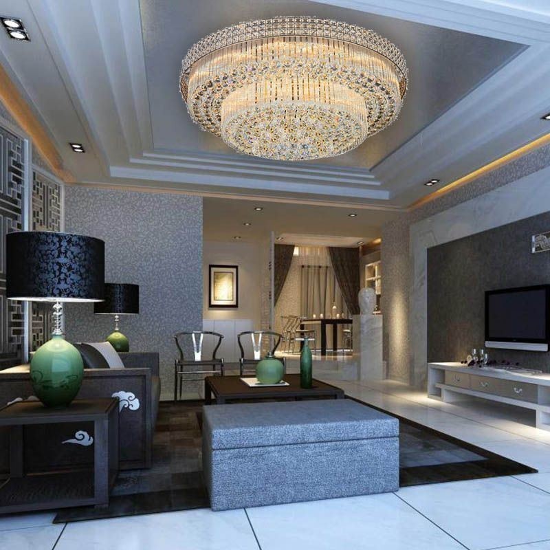 Moderne krystal lysekrone rund planmonteret