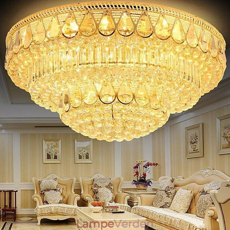 Luksus Flush Mount Crystal Ceiling Light Rund Light
