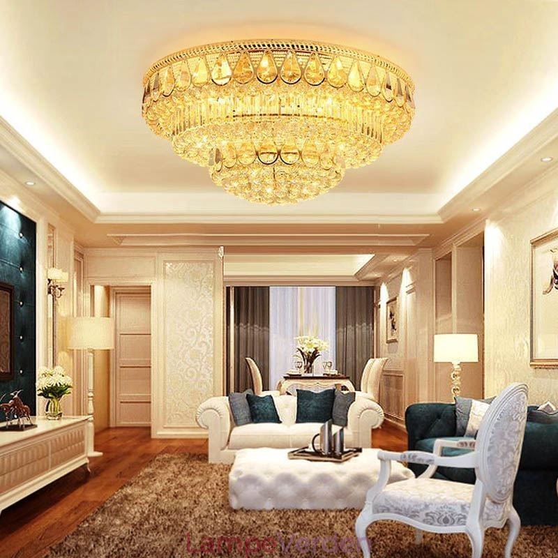 Luksus Flush Mount Crystal Ceiling Light Rund Light
