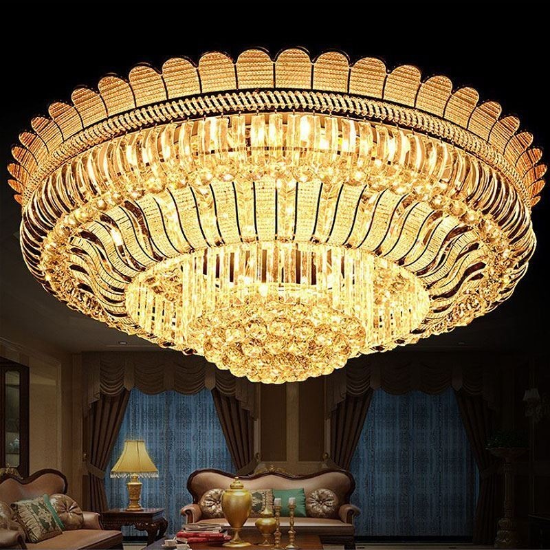 Luksus krystal loftslampe Guld Flush Mount rund belysning