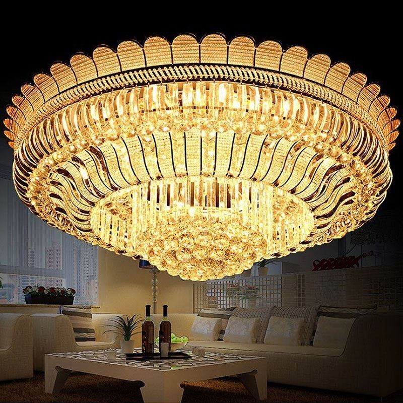 Luksus krystal loftslampe Guld Flush Mount rund belysning