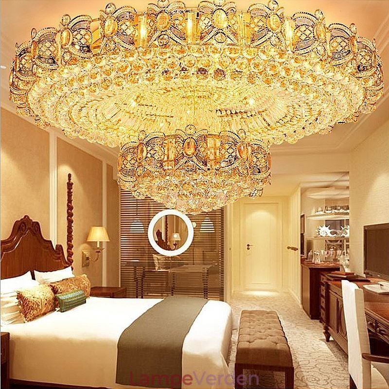 Moderne guldkrystal loftslys Rund Flush Mount-belysning