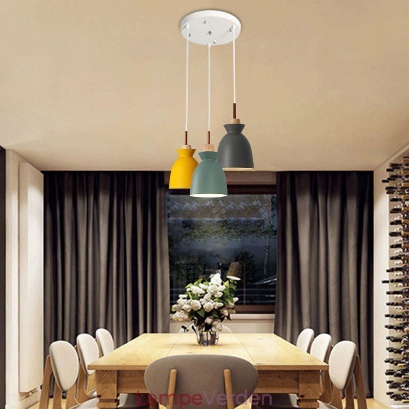 Nordic Simple Macaron Pendel Iron Arti Three Lights