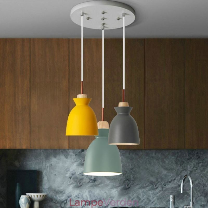 Nordic Simple Macaron Pendel Iron Arti Three Lights