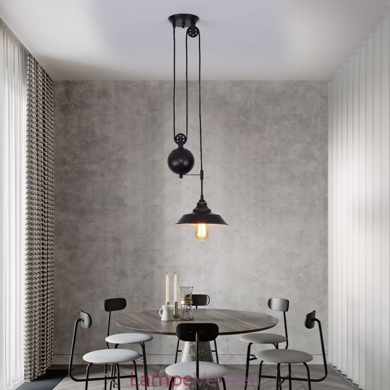 Industrial Farmhouse Pulley Pendel Light Retractable Design Justerbar Højde