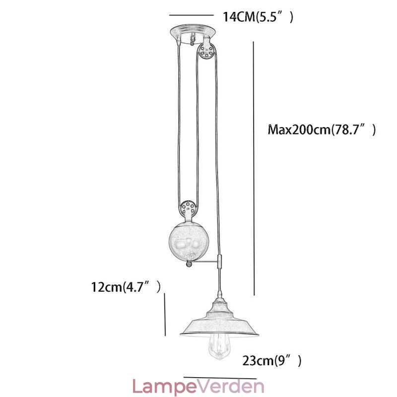 Industrial Farmhouse Pulley Pendel Light Retractable Design Justerbar Højde