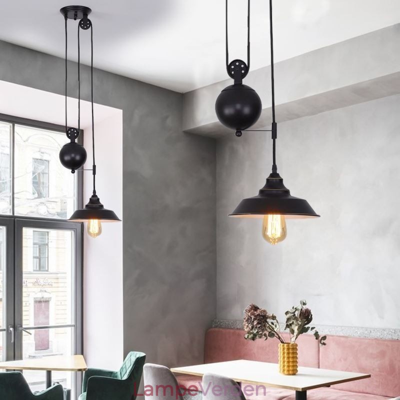 Industrial Farmhouse Pulley Pendel Light Retractable Design Justerbar Højde