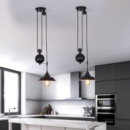 Industrial Farmhouse Pulley Pendel Light Retractable Design Justerbar Højde