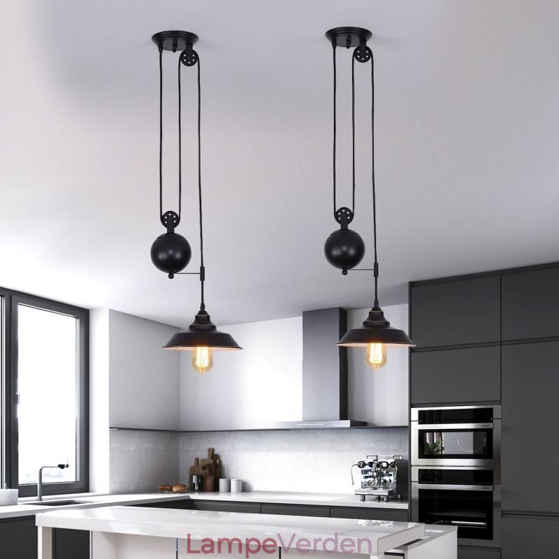 Industrial Farmhouse Pulley Pendel Light Retractable Design Justerbar Højde
