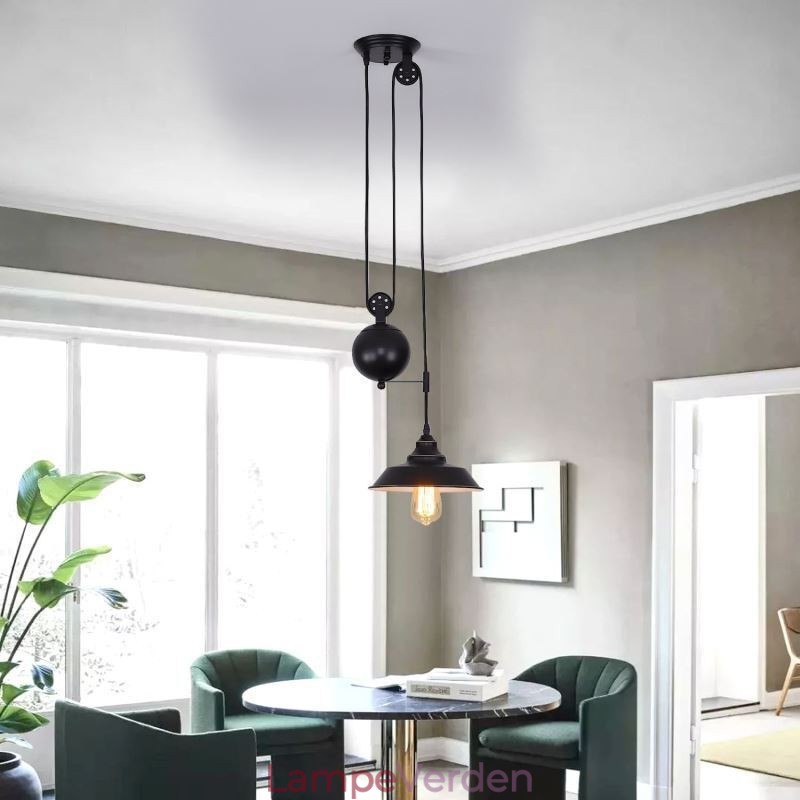 Industrial Farmhouse Pulley Pendel Light Retractable Design Justerbar Højde