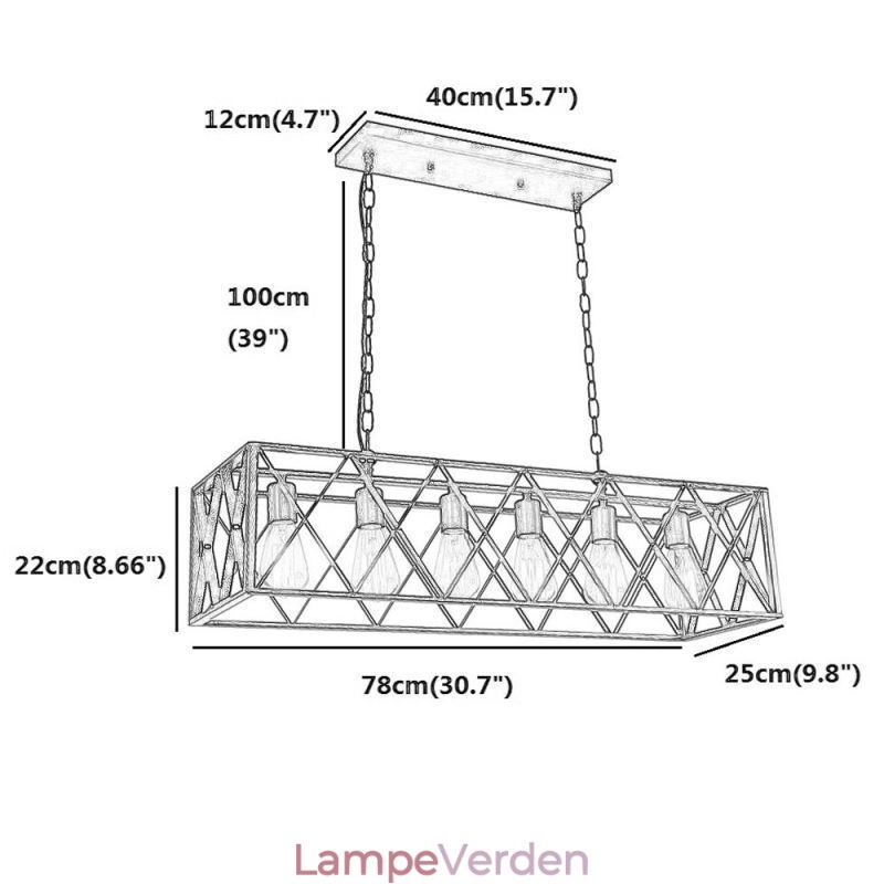 Rustik rektangulær pendel 6 lys bondehus hængende lys