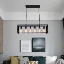 Rustik rektangulær pendel 6 lys bondehus hængende lys