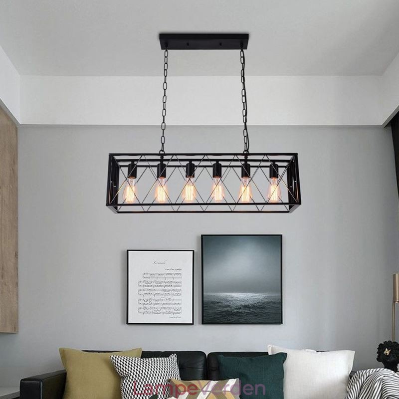 Rustik rektangulær pendel 6 lys bondehus hængende lys