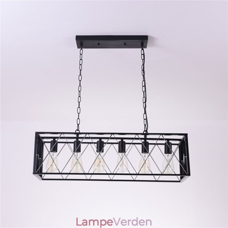 Rustik rektangulær pendel 6 lys bondehus hængende lys